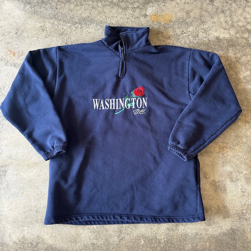 Washington DC Quarter Zip Sweatshirt Pullover Rose Embroidered Mens‎ XL